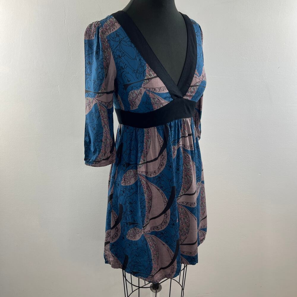 Kimchi Blue Brown Print 3/4 Sleeve Deep V Neck Dress Size S Small - Picture 4 of 9